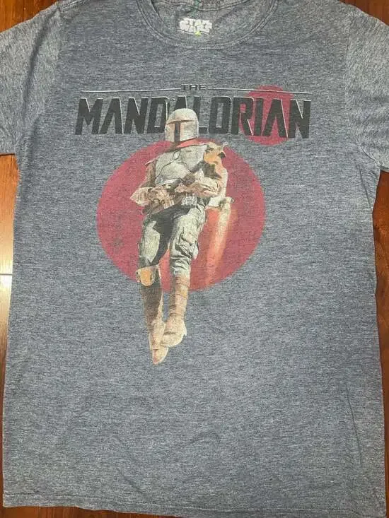 Star Wars The Mandalorian Graphic T-Shirt Grey Blue Heathered Small - Picture 3 of 14